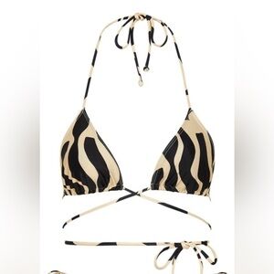 Faithfull the brand Marzia string bikini top xs black beige statement print